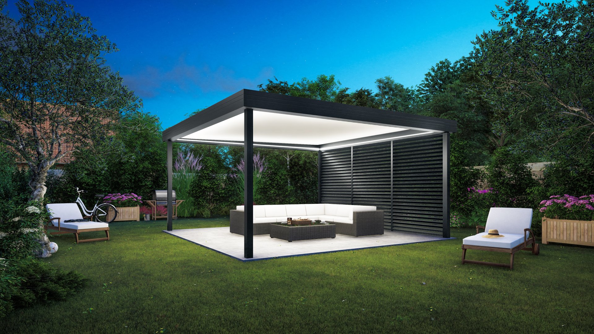 Pergola bio-climatique en extérieur